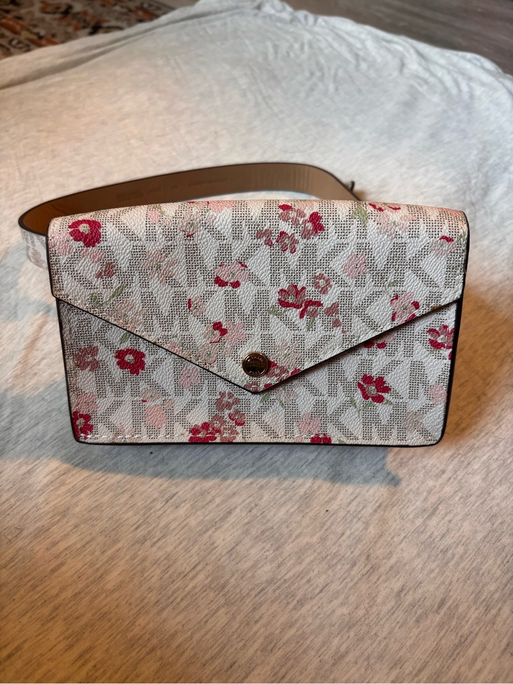 Michael Kors Floral Envelope Crossbody Belt Bag - White with Pink Floral